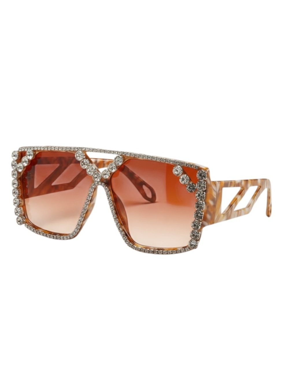 NEW Oversized Rhinestone Square Sunglasses UV400 Tortoise - Picture 8 of 13